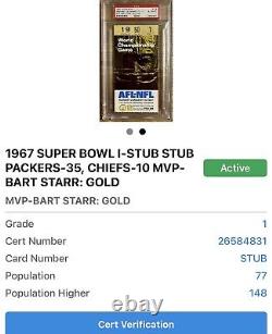 1967 Super Bowl 1 Ticket Stub 1/15/67 Chiefs/packers Mvp-bart Starr/lombardi Psa