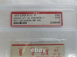 1970 Super Bowl IV CHIEFS VS VIKINGS PSA 2 Graded FULL Ticket RARE Red Var. AFL