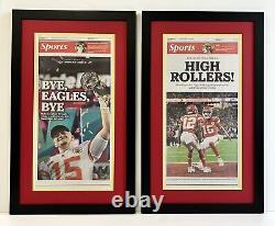 2 2023 & 2024 Kansas City Chiefs Super Bowl Championship Framed REAL Newspapers