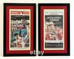 2 2023 & 2024 Kansas City Chiefs Super Bowl Championship Framed REAL Newspapers
