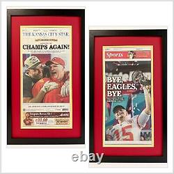 (2) 2023 Kansas City Chiefs Super Bowl Framed REAL Newspaper Special Edition