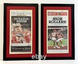 (2) 2024 Kansas City Chiefs Super Bowl Championship Framed REAL Newspaper- 17x28