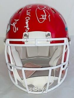 4 Kc Chiefs Signed Super Bowl Champs Speed Authentic Fs Helmet Beckett #wa86780