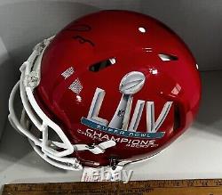 Frank Clark KC Chiefs Autographed Riddell Super Bowl LIV Champs Speed Youth Hlmt