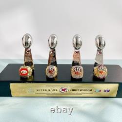 Kansas Chiefs Super Bowl Championship 4 Trophy & 4 Rings With Display Case