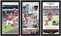 Kansas City Chiefs SUPER BOWL 54 Set of 3 Framed Original Newspapers in Blck