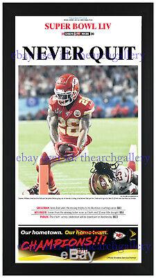 Kansas City Chiefs SUPER BOWL 54 Set of 3 Framed Original Newspapers in Blck