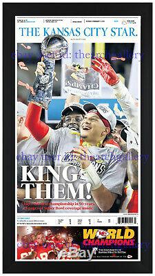 Kansas City Chiefs SUPER BOWL 54 Set of 3 Framed Original Newspapers in Blck