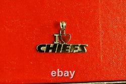 Kansas City Chiefs Super Bowl Champions 14K Gold Charm Heart Pendant 1 1/4 Wide