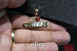 Kansas City Chiefs Super Bowl Champions 14K Gold Charm Heart Pendant 1 1/4 Wide