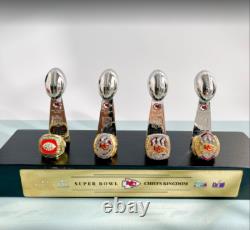 Kansas City Chiefs Super Bowl Championship 4 Trophy & 4 Rings With Display Case