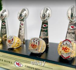 Kansas City Chiefs Super Bowl Championship 4 Trophy & 4 Rings With Display Case