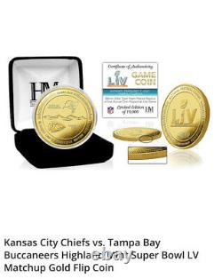 Limited Super Bowl 55 Tampa Bay Buccaneers Kansas City Chiefs Gold Flip Coin