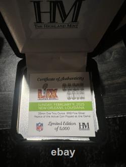 Official NFL Super Bowl LIX Game Flip Coin Withcertificate Eagles Vs Chiefs. 999AU