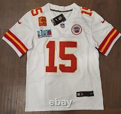 Patrick Mahomes #15 Kansas City Chiefs Stitched White SBLVII C Patch Game Jersey
