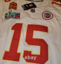 Patrick Mahomes #15 Kansas City Chiefs Stitched White SBLVII C Patch Game Jersey