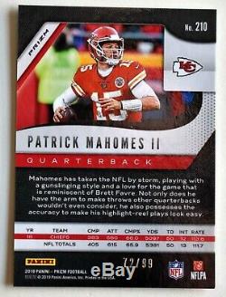 Patrick Mahomes 2019 Panini Prizm Blue Cracked Ice Chiefs /99 Super Bowl Sp #210