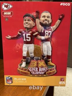 Patrick Mahomes & Travis Kelce 3X Super Bowl Champions KC Chiefs Bobblehead NIB