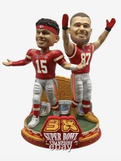 Patrick Mahomes & Travis Kelce Chiefs 3x Super Bowl Champs Dual Bobblehead FOCO