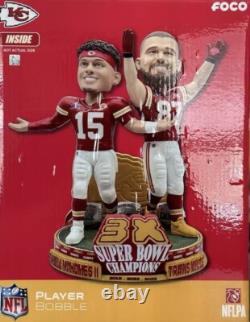 Patrick Mahomes & Travis Kelce Chiefs 3x Super Bowl Champs Dual Bobblehead FOCO