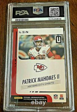 RARE Patrick Mahomes 2019 Unparalleled Spirit Of The Game PSA 9 VERY LOW POP 12