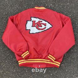 RARE Vintage Kansas City Chiefs Chalk Line Logo Screenprint Satin Jacket Men's L