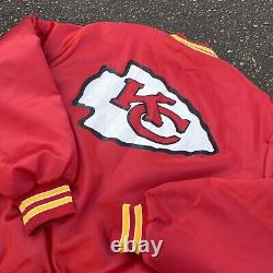 RARE Vintage Kansas City Chiefs Chalk Line Logo Screenprint Satin Jacket Men's L