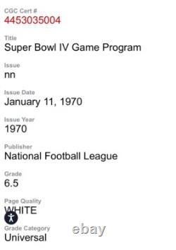 Super Bowl IV Program 1970 Chiefs Vikings Vintage Rare CGC 6.5 Graded