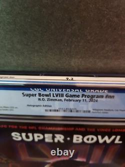 Super Bowl LVIII 58 Official CGC Graded 9.2 Holographic Game Program- KC CHIEFS