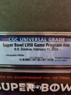 Super Bowl LVIII 58 Official CGC Graded 9.2 Holographic Game Program- KC CHIEFS