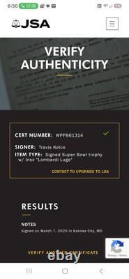 TRAVIS KELCE #87 KC Chiefs Tight End Signed Super Bowl Trophy (JSA)