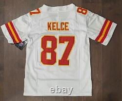 Travis Kelce #87 Kansas City Chiefs Stitched White SBLVII C Patch Game Jersey
