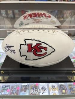 Travis Kelce Autographed KC Chiefs Super Bowl LIV White Logo Football with Case