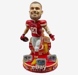 Travis Kelce Kansas City Chiefs 3x Super Bowl LVIII Champs Bobblehead FOCO NEW