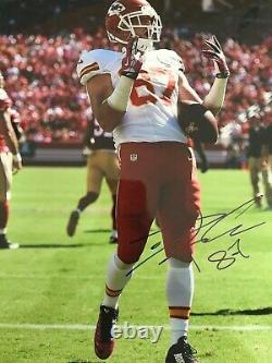 Travis Kelce Signed Kansas City Chiefs 11x14 Photo Super Bowl LIV CHAMPS PROOF