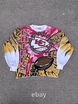 VTG 1994 Kansas City Chiefs Magic Johnson T's AOP Crewneck Sweatshirt XL Rare