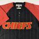 Vtg 90s Mirage Kansas City Chiefs Baseball Jersey Button Shirt Pinstripes Large