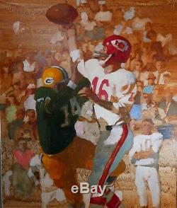 1967 Super Bowl Packers De Green Bay Kc Chiefs Orig Peinture À L'huile Daniel Schwartz