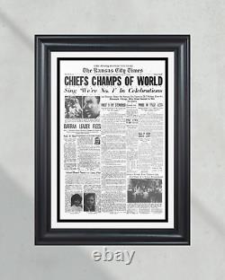 1970 Kansas City Chiefs Champions du Super Bowl - Impression encadrée de la première page du journal.