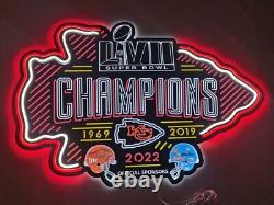 2022 Kansas City Chiefs 3 pi x 2 pi champions, enseigne néon LED, grotte de l'homme, bar sportif