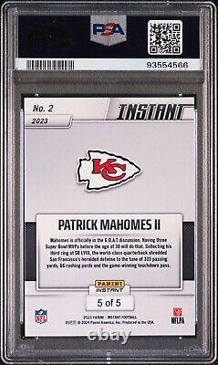 2023-2024 Panini Instant Patrick Mahomes II Super Bowl #2 Versicolor /5 PSA 10<br/> 
	<br/>  Traduction en français: 2023-2024 Panini Instant Patrick Mahomes II Super Bowl #2 Versicolor /5 PSA 10