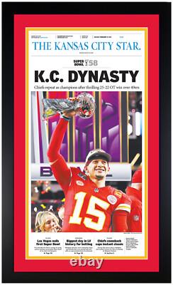 2024 Kansas City Chiefs SUPER BOWL 58 CHAMPIONS ! Impression artistique encadrée de journal