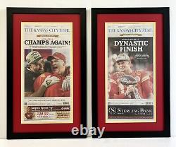 2 2023 & 2024 Kansas City Chiefs Super Bowl Championship Journaux Encadrés AUTHENTIQUES