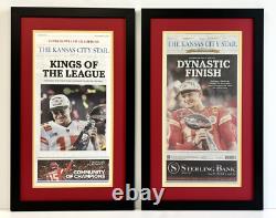 2 2023 et 2024 Kansas City Chiefs Super Bowl Championnats Encadrés VRAIS Journaux