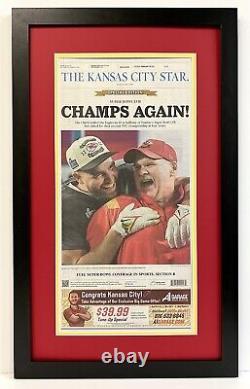 2 2023 et 2024 Kansas City Chiefs Super Bowl Championnats Journaux RÉELS Encadrés