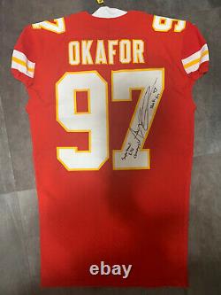 Alex Okafor Jeu Publié / Porté Chiefs Jersey 2019 Autographié Super Bowl