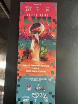 BOWL SUPÉRIEUR 2023 LVII 57 BILLET COMPLET NFL PHILADELPHIA EAGLES contre KC CHIEFS