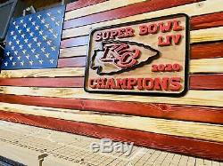 Chefs De Kansas City Drapeau Américain Vendu Bois Super Bowl Champions 2020