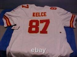 Chefs Kelce 87 Superbowl 58 Maillot Blanc Nike Homme Sur Le Terrain Cousu KC XXL 2XL