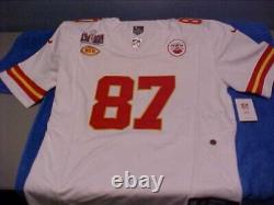 Chefs Kelce 87 Superbowl 58 Maillot Blanc Nike Homme Sur Le Terrain Cousu KC XXL 2XL